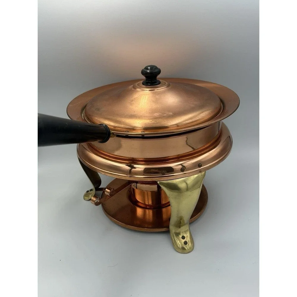 VTG Copper & Brass Patina Classic Chafing Dish Double Pan‎ Food Warmer Stand